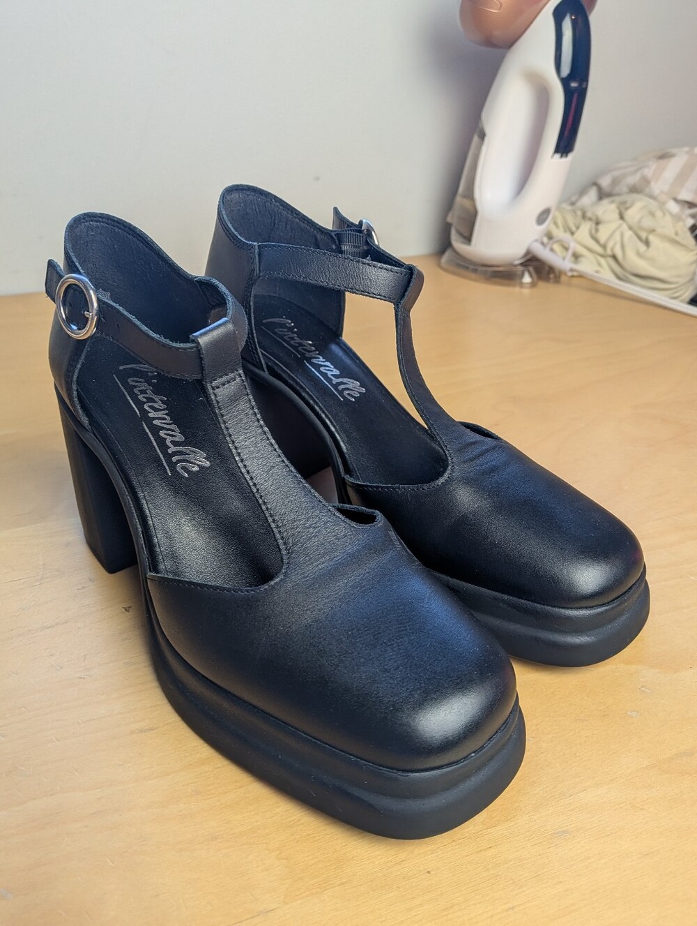 L'INTERVALLE Mary Jane Women Platform Shoes Size 36 =5.5, 6 US Black Leather